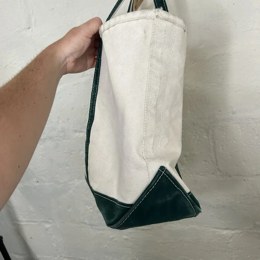 Vintage L.L. Bean Canvas Boat & Tote Bag Large “Green White”